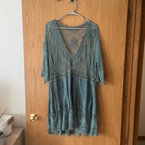 Lace V-Neck Dress/Swim Coverup in Teal